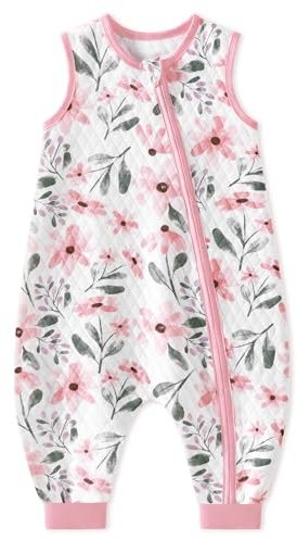 Yoofoss Baby Schlafsack mit Füßen 1.0 Tog 100% Baumwolle Schlafsack Baby mit Beinen Herbst Ganzjahre Babyschlafsack für Kinder 6-18 Monate Kinder Jungen Mädchen 70 cm- Rosa Blume
