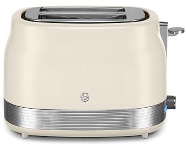 Swan ST19028C Retro 2 Slice Toaster with 6 Browning Levels for Toast, Bagels, Breakfast Muffins, Defrost/Reheat/Cancel, Hidden Cord Storage, Non-Slip Feet, 930W, Cream