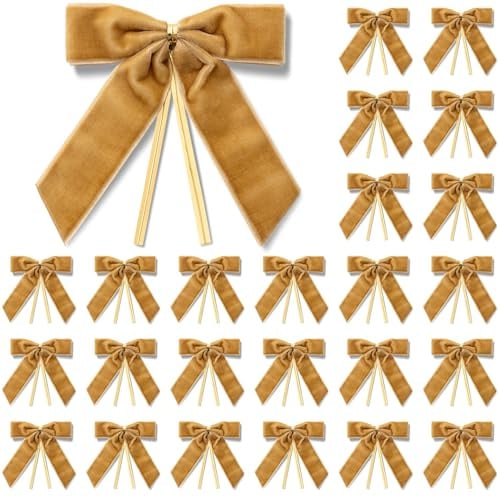 MORSUNBELA Schleifen Deko Samtschleife Geschenkschleifen Goldbraun | 25 Stück Samt Geschenkschleifen als elegante Schleife Deko für Weihnachten, Hochzeit, Geburtstag, Heimdeko und Verpackung
