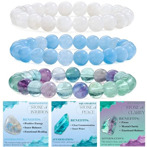Bivei 3-teiliges Perlenarmband Damen Handgefertigter Naturstein Heilsteine Edelstein Perlen Armband, Yoga, Meditation, Schutz Geschenk