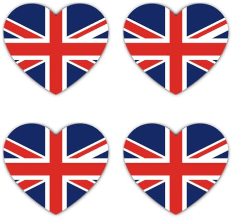 Aufkleber: 100 mm, 4 Stück - Aufkleber Set Herz Union Jack Vinyl 100 mm 10 cm 4 Stück wasserfest Auto Laptop Koffer