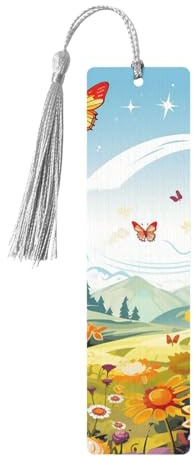 Sun Butterflies Dragonfly Flowers Wooden Bookmark 5pcs for Book Lovers,DIY Wood Craft Bookmarks with Colorful Tassels Wooden Gift Tags Labels OrnamentsUnusual Gift for Men Women