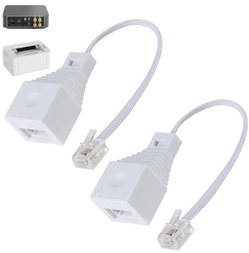 2 Pcs RJ11 to BT Socket Adapter, RJ11 4 Wire to BT Telephone Female Socket Converter, 10cm Cable for Landline Phone, FAX Machine, Modem, Router, Printer&Internet Connection, Universal Compatibility
