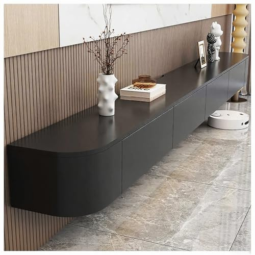 Aipunlus Wandmontierte TV-Schrank, Wand-TV-Schrank, Hängendes TV-Board, Schwimmender TV-Hängeschrank mit Türen in Medien-Wandeinheit, TV-Konsole für Wohnzimmer und Büro (Schwarz, 220cm)