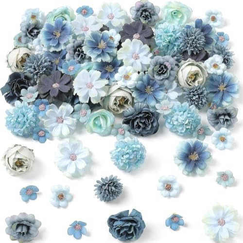 CHAOTEMAI 20 Stück Künstliche Blumenköpfe 3–5 CM Kunstblumen zum Basteln Kunstblumen Klein Fake Blumen Deko Künstliche Blumen zum Basteln Fake Flowers Kunstblume für Valentinstag Hochzeiten DIY (Blau)