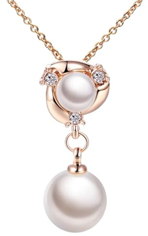 Löb 750er Roségold Vergoldet Halskette Tropfen Perlen Zirkonia Anhänger, 18 Karat Kette Perlenanhänger Steine Perlenkette Dezent Filigran Zart Brautschmuck