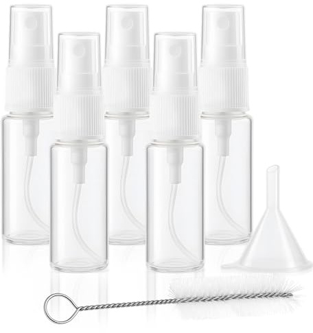 Notoke 7-Pack Small Spray Bottle Set - 5PCS 15ml Travel Spray Bottles with Cleaner & Tunnel, Clear Empty Fine Mist Bottles Refillable Liquid Containers for Perfume, Care Liquid, Cosmetics