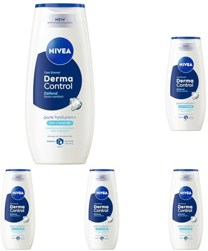 NIVEA Docciaschiuma Derma Control Defend Extra Comfort 250 ml, Bagnoschiuma delicato per pelli sensibili, Bagnodoccia profumato con Acido Ialuronico e Pro-Vitamina B5 per una pelle morbida e liscia