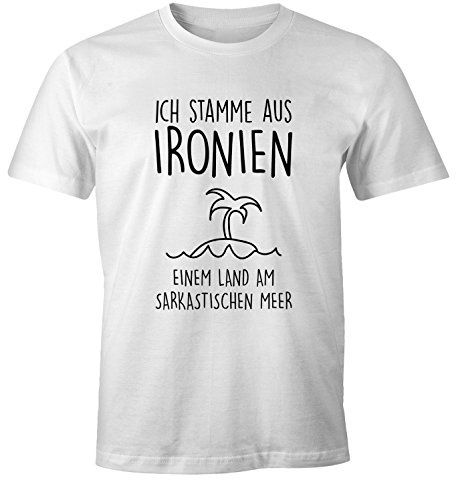 MoonWorks® Herren T-Shirt Ich stamme aus Ironien einem Land am sarkastischen Meer Fun-Shirt Spruch Weiss 4XL