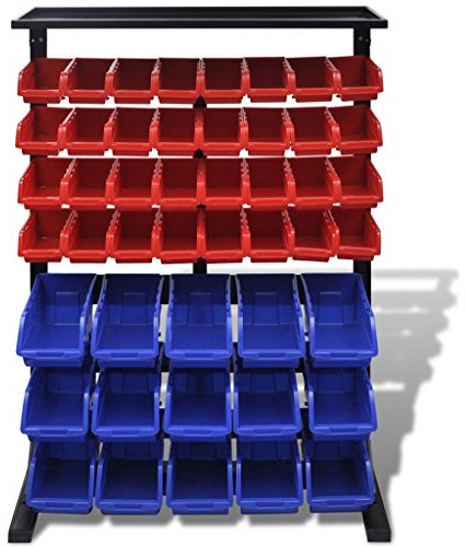 Festnight Werkstattboxen mit St?nder Sichtboxen Regale Werkstattwandregal Werkstatt Aufbewahrung Blau & Rot