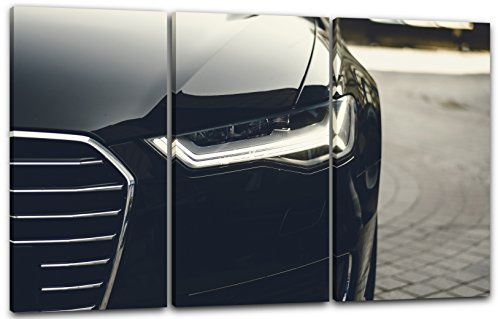 Printed Paintings Leinwand 3-teilig (120x80cm): Auto Bilder Sportwagen schwarz Links vorne Licht
