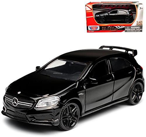 Motormax Mercedes-B A-Klasse W176 A45 AMG 5 Türer Schwarz 2012-2018 1/43 Modell Auto mit individiuellem Wunschkennzeichen