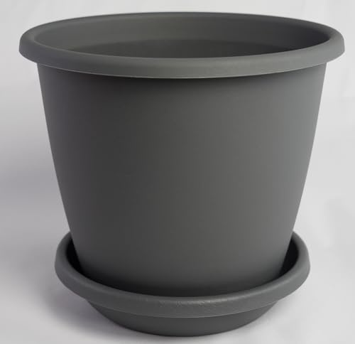 Nevada Plant Pot with Matching Saucer, Colour: Anthracite, Diameter: 15 cm