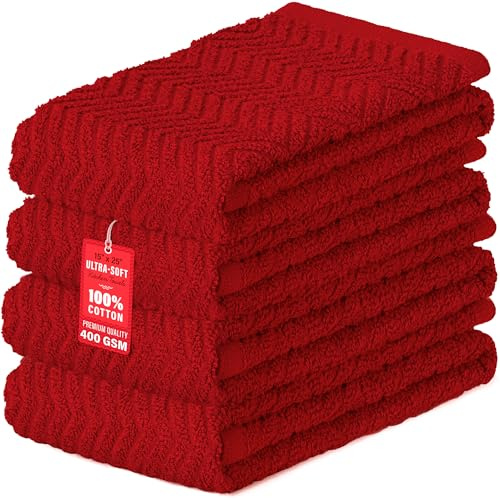 DecorRack 4er Set Geschirrtücher 100% Baumwolle, 38 x 64 cm Saugstarke Küchenhandtücher, Fusselfreie Trockentücher für die Küche, Premium Qualität 400 GSM Küchenhelfer Set (Rot)