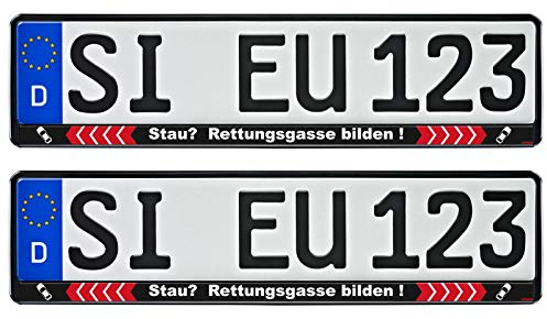 2 x Kfz Kennzeichenhalter Rettungsgasse bilden schwarz PKW Nummernschildhalter