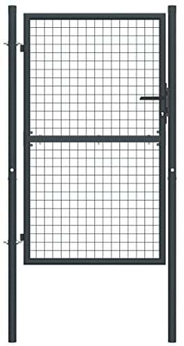vidaXL Mesh Gartentor Verzinkter Stahl Hoftor Gartentür Zauntor Zauntür Hoftür Gartenpforte Einzeltor Garten Zaun Pforte 100x225cm Grau