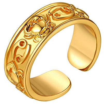 FindChic einstellbarer Offener Ring Retro Sternzeichen Krebs Fingerring Tierskreis Horoskop Ring für Paar Pärchen