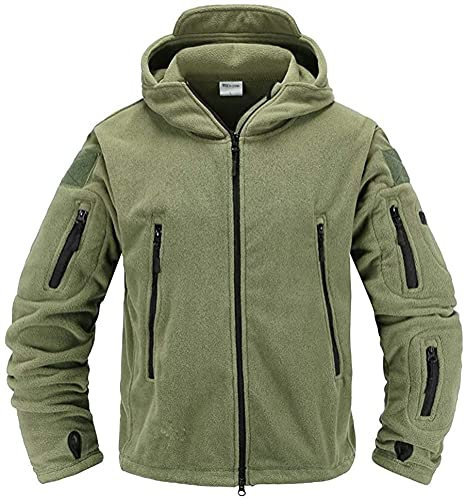Memoryee Uomo Giacche Antivento Giacca in Pile Outdoor Militare Caldo Cappotto/Green/3XL