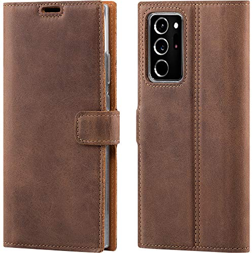 SURAZO für Note 20 Ultra Hülle Premium RFID Echt Lederhülle Schutzhülle mit Standfunktion - Klapphülle Flip Wallet case Handmade in Europa für Samsung Galaxy Note 20 Ultra 5G (Nussbraun)
