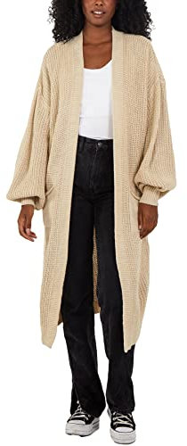 H&F Long Cardigan for Women New Ladies Classic Open Front Boyfriend Balloon Sleeve Chunky Knitted Maxi Longline Floaty Cardigan 2 Side Pockets Sweater Plus Size 8-22