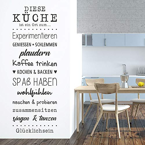 KLEBEHELD® Wandtattoo Diese Küche ist ein Ort zum... Kochen & Backen | Kaffee trinken | Genießen & Schlemmen | Farbe schwarz, Größe 35x100cm