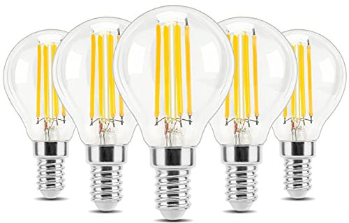 TopLeder E14 LED Light Bulb, G45 Golf Ball Small Edison Screw Bulb, 4W (Equivalent to 40W) 470LM, Warm White 2700K, Non-Dimmable, Mini Globe Clear LED Filament Bulb - Pack of 5