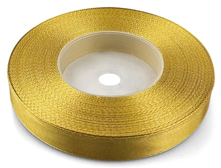 Netuno 1x Satinband Gold 12 mm x 32 m goldenes Schleifenband bunt Geschenkband farbig Dekoband Stoffband Satinrolle Satinbänder goldene Schleife Geschenk Satinband Rolle gold ribbon silk