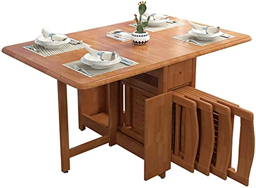 JIAChaoYi Klappbarer Klapptisch aus Holz mit Klapptisch für Küche mit 4 Stühlen mit Rückenlehne, 2-4 Sitzplätze, Platzsparer ausklappbarer umwandelbarer Schreibtisch