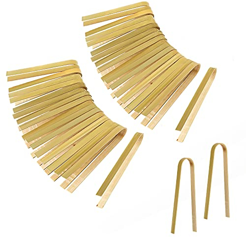 LUTER 40 Piezas 15cm Pinzas de Bambú Desechables Utensilios de Cocina Pinzas para Tostar Pinzas Madera Cocinar para Cocinar Recogiendo