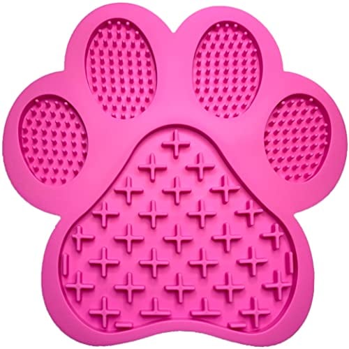 Dog Lick Mat (18 cm) Large multi-section : Slow down your Dog's eating : Use with Dog Peanut Butter, liver, gravy etc : Feeding bowl replacement - Food Safe Silicone (Pink Paw)