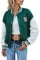 Geagodelia Damen College Jacke Sweatjacke Baseball Jacke Vintage Kurze Übergangsjacke Sweatshirt mit Knopf Y2K Fashion Top Frühling Herbst (Grün, S)