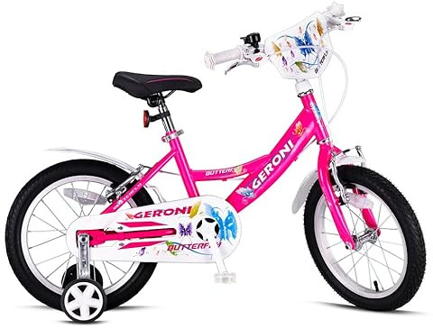 GERONI Bici Bicicletta da Bambina Butterfly 16'' Pollici MTB Mountain Bike Rosa bimba Freni V-Brake con rotelle stabilizzatori