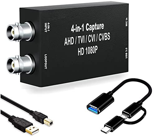 AHD Capture Card with Loopout, 1080P AHD/TVI/CVI/CVBS/AV/RCA to USB 3.0 Video Capture Card, BNC to USB Capture Card for Streaming Game Streaming Video Recording for Windows, Linux, OS
