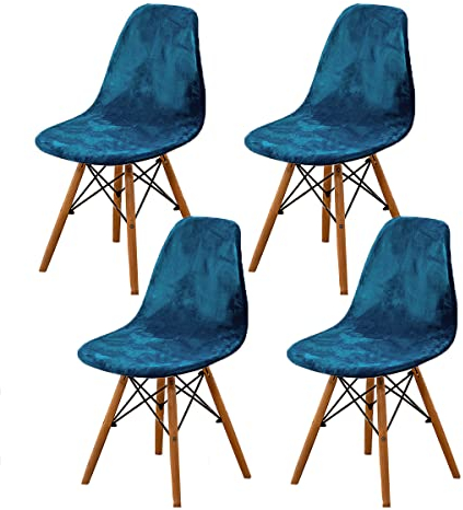 Highdi Stuhlhussen 4er Set Esszimmer Samt Strech Esszimmerstühle Bezug Pfauenblau Bnehmbare Waschbar Antirutsch Stuhlbezug Universal Küchenstühle Husse Stuhlabdeckung Elegante für Wohnzimmer