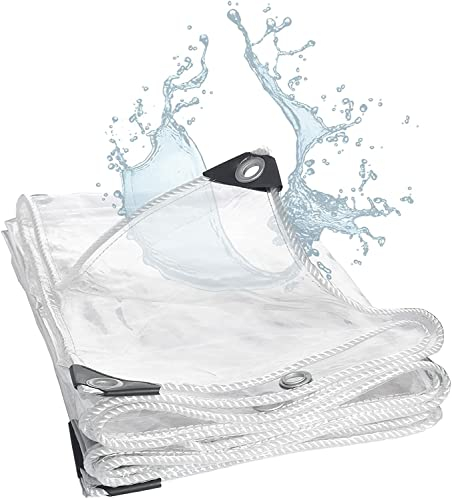FoundGo Clear Heavy Duty Tarpaulin 2.5x3.5m Waterproof 420 g/m² Clear Tarp with Eyelets, Outdoor Transparent Tarp PVC Tarpaulin Windproof, Tear Resistant for Garden, Gazebo(real size 2.4 * 3.4m)