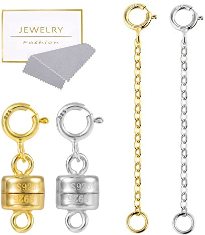 Chain Extender Necklaces Magnetic Clasp Clasp Extension 14K Gold Silver 925 | ALEXCRAFT 4 Pcs Chain Extenders Necklaces Magnetic Clasp Spring Clasp Extension Bracelet Jewellery Making 14K Gold Silver 925