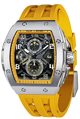 TSAR BOMBA Herren Uhr Tonneau Uhren Herren Chronograph Tonneau Luxus Armbanduhr Cool Sport Männer Uhren Japanisches Quarzwerk 50m Wasserdichter Daydate Saphirglas Geschenk für Männer