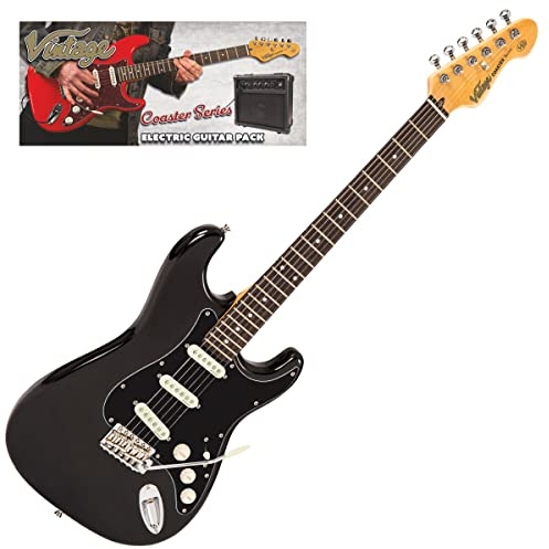 VINTAGE V60 COASTER LEFT HANDED ELECTRIC GUITAR PACK - GLOSS BLACK