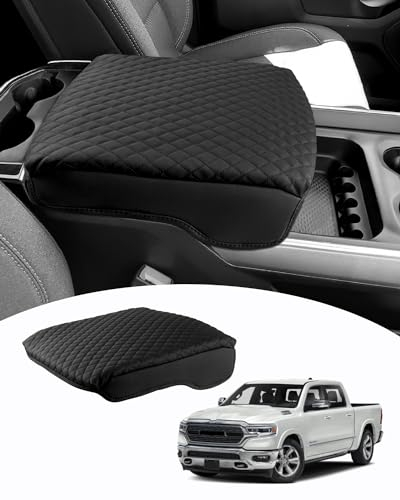 Shademax Benutzerdefinierte Passform für Mittelkonsole Abdeckung Dodge Ram 1500 2019 2020 2021 2022 2023 Armlehne Kissen Pad Bezug PU Leder Ram Zubehör Anti-Scratch Schwarz