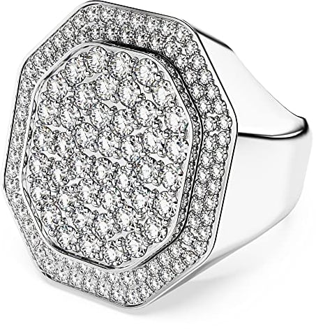 Swarovski Bague de cocktail Dextera, face octogonale étincelante ornée de cristaux incolores, en métal rhodié