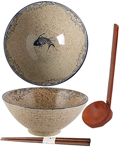 Ramen Schüssel,Japanische Schüssel Keramik,Ramen Schüssel Set,Ramen Bowl mit Löffel Essstäbchen,Japanische Suppenschüssel,Vintage Ramenschale,Japanisches Geschirr