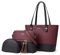 YeumouG Sac a Main Femme Sac Bandoulière Femme Grand en PU Cuir Sac Porté Main Sac Fourre-tout pour Voyage Collège Affaires de 3 Pièces (Noir/Violet)