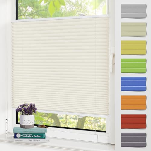 Zarnan Plissee Klemmfix ohne Bohren Creme 75x200cm(BXH) UV-Schutz Fenster Plissee innen Plisseerollos ohne Bohren Faltrollo mit Klemmträger easyfix Jalousie Sichtschutz und Sonnenschutz