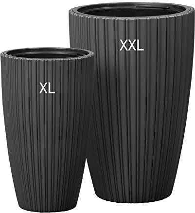MELTOM Blumenkübel mit Herausnehmbaren Einsatz Pflanzkübel Rund Blumentopf Dekorativ SET2: XXL+XL (Anthrazit)