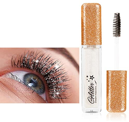 Hocossy funkelnde wasserdichte Farbe Mascara, Diamant bunte Perlglanz Mascara, langlebige wischfeste charmante Mascara funkelnde Augen Make-up (White)
