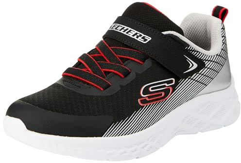 Skechers Boys, Zapatillas Unisex niños, Black Textile Synthetic Silver Red Trim, 31 EU