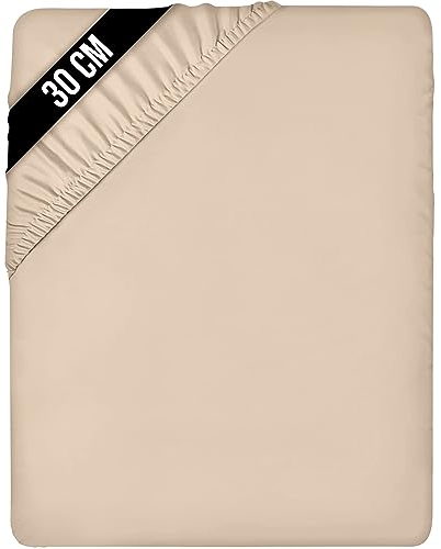 Utopia Bedding - Spannbettlaken 180x200cm Bis 30 cm - Beige - Gebürstete Mikrofaser Spannbetttuch - Oeko Tex Standard 100