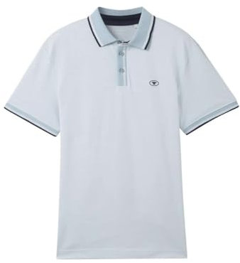 TOM TAILOR Herren Basic Piqué Poloshirt, white foggy blue twotone, S
