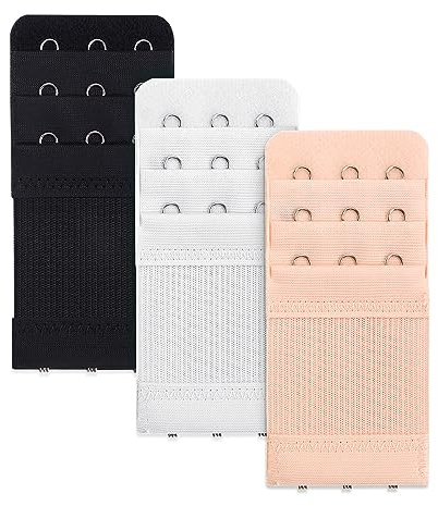 ASTER 3 Stück Damen BH Verlängerung 3 Haken 3 reihiger Damen BH Verlängerungs BH mit weichem Komfort-Gummiband Schwarz Weiß Hautton