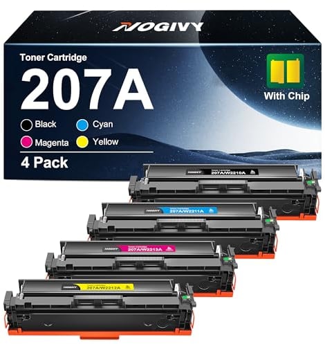 NOGIVY 207A 207X Toner mit Chip Kompatibel für HP 207A Toner Set für Color Laserjet Pro MFP M283fdw Toner für M255dw M282nw M283fdn W2210A W2211A W2212A W2213A (Schwarz Cyan Yellow Magenta, 4er-Pack)